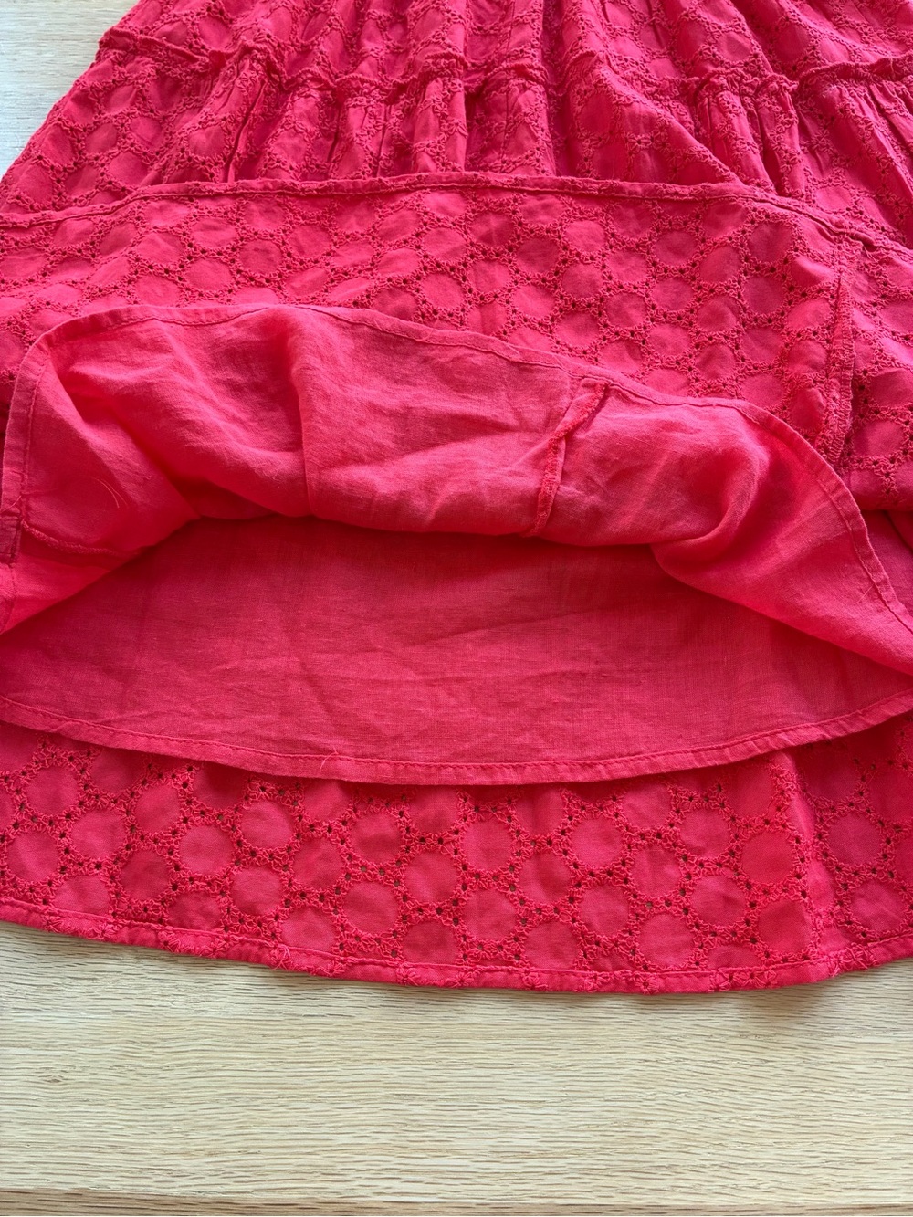 Sim & Sam S Red Eyelet Tiered Spaghetti Strap Sundress Smocked Back Pockets - Picture 11 of 12